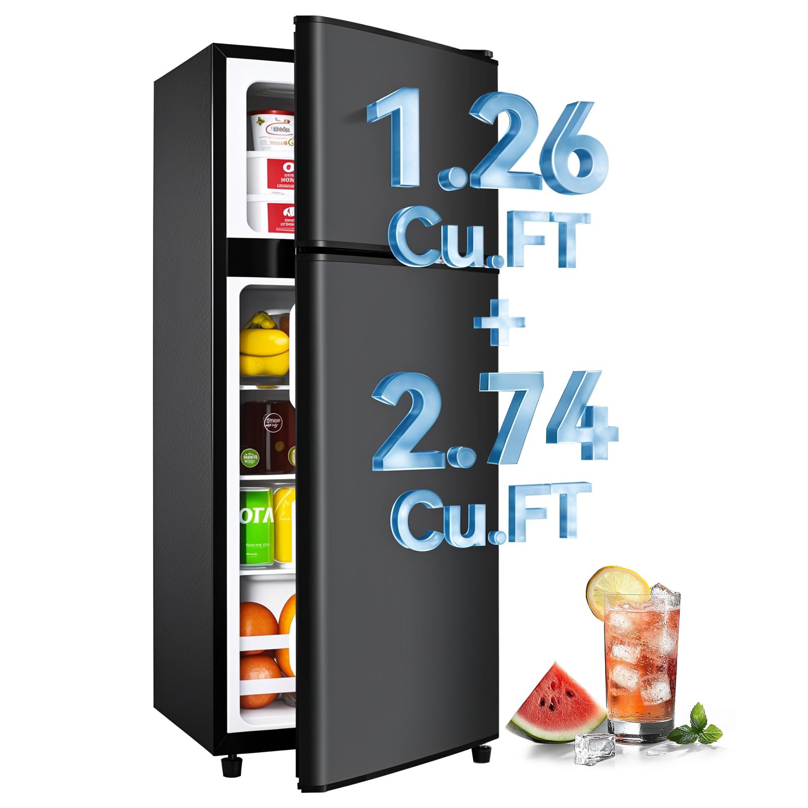 Anypro 4.0 Cu.Ft Fridge with Freezer, Double Door Refrigerator with 6 Level Ther