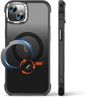 360° Spin Magnetic Stand Designed for iPhone 13/14 Case, [Compatible with MagSafe][Military-Grade Protection] Translucent Matte Kickstand Slim Phone Case 6.1 inch, Black