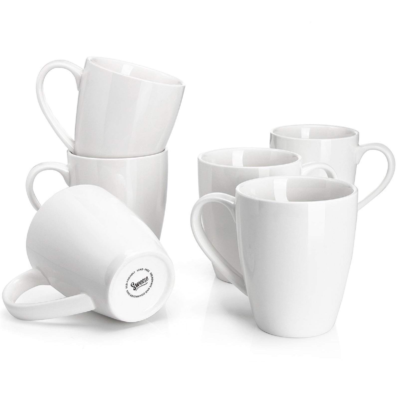 Sweese Porcelain Coffee Mugs - 16 Ounce - Set of 6, Cups for Latte, Hot Tea, Cap