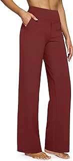 G4Free Women's Wide Leg Pants, Yoga Dress Pants with Pockets, High Waisted Business Casual Sports Pants, Dark Burgundy, Small