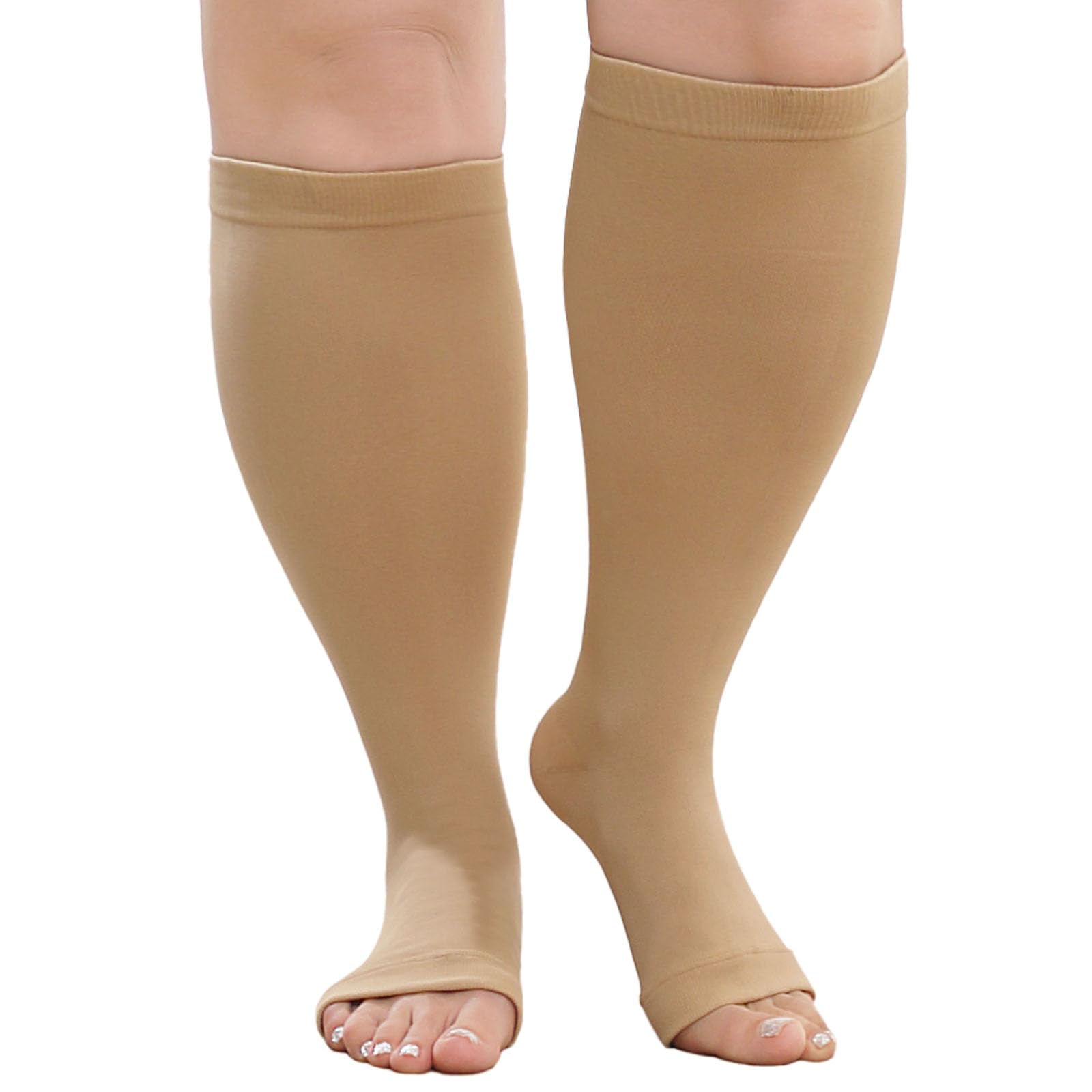 PUTUO Large Size Open Toe Compression Socks for Women Men Large Size Big Calf fo