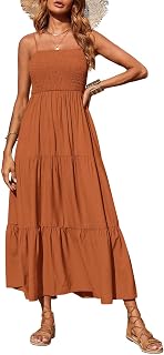 PRETTYGARDEN Women Summer Dress Maxi Casual Boho Sleeveless Spaghetti Strap Smock Long Tiered Beach Sun Dresses