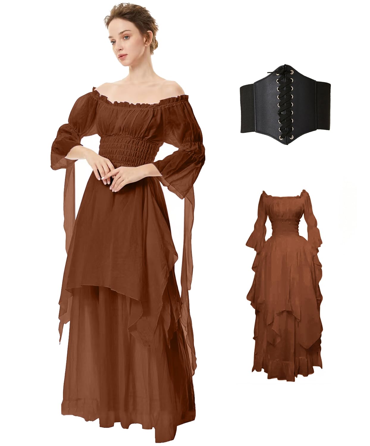 BITSEACOCO Women Renaissance Witch Dress Vampire Fairy Halloween Costumes