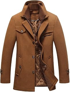 Lavnis Men's Winter Wool Coats Slim Fit Single Breasted Trench Jacket Woolen Pea Coat Style 2 Gray XL