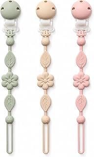 Pacifier Clips for Baby Silicone Pacifier Holder Clips for Boys Girls One Piece Baby Binky Clips YIVEKO Pacifier Clips Flower 3Pcs-Ivory+Sage+Blush
