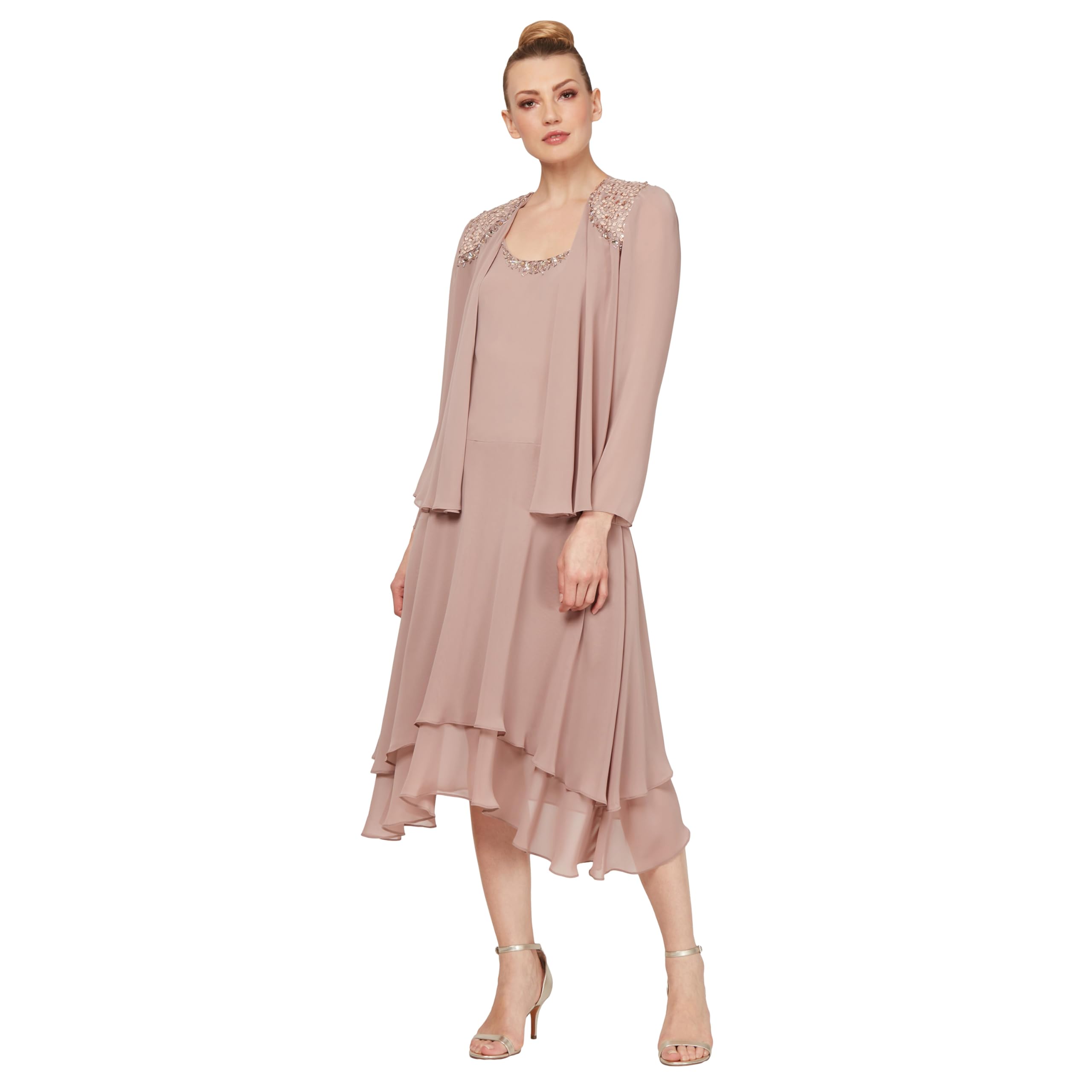 S.L. Fashions Mother of the Bride Dress with Embellished Neckline & Shoulder, We