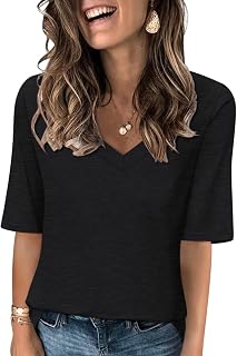 Minetom Womens Basic V Neck T Shirts Summer Casual Half Sleeve Tops