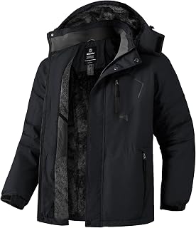 Wantdo Skijacke Herren Wasserdicht Winter Fleece Mantel mit Kapuze