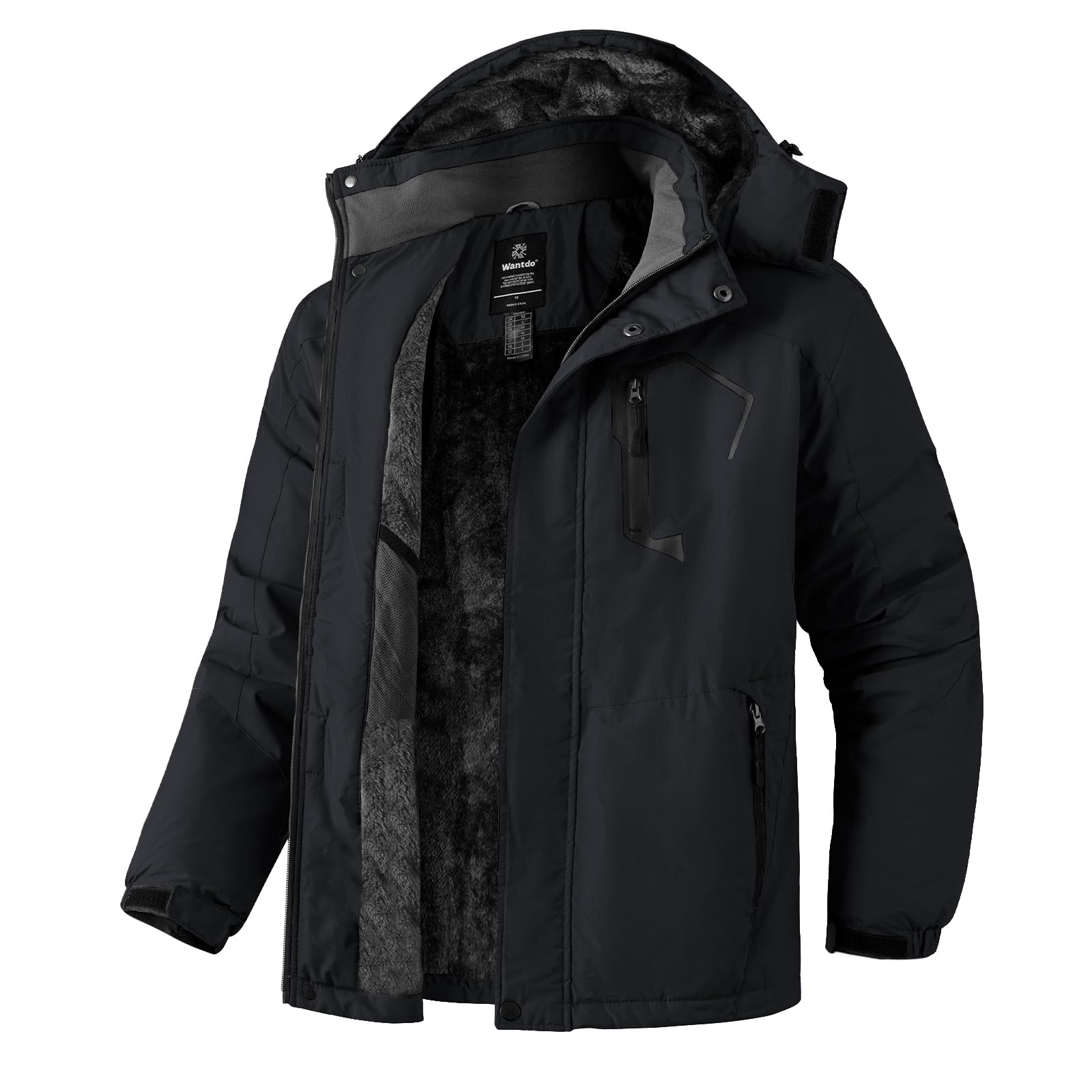 Wantdo Skijacke Herren Wasserdicht Winter Fleece Mantel mit Kapuze