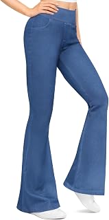 Women Flared Leggings High Waist Flared Flared Leggings Bell Bottom Stretch Jeans with Pockets