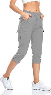 GymBrave Pantalon de Randonnée pour Femmes Léger Séchage Rapide Été Cargo Imperméable Montagne Pantalon Travail 3/4 Extensible avec Poche Zippée