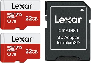 Lexar 32GB Micro SD Card, MicroSDHC Memory Card + SD Adapter, MicroSD Reader Speed up to 100MB/s, A1, U1, C10, V10, TF Card Pack of 2 Cards + 1 Adapter