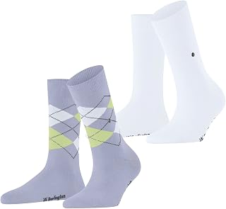 Burlington Women's Everyday Mix 2-Pack Breathable Socks Cotton Reinforced Resistant Soft Mix Plain Argyle Fantasy Pattern for Everyday Life and Work Multipack Pack of 2 Pairs