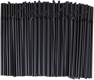 Plastic Flexible Drinking Straws Bendable, Caliber 5 MM Length 21 CM (8.27 Inches), 500 PCS, Black, Standard Length