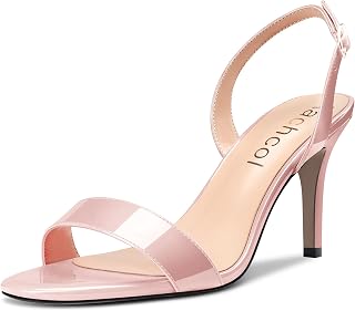 Aachcol Women's Needle Mid High Heel Sandals Back Strap Ankle Strap Slingback Round Open Toe Dress Shoes Office Wedding Party Patent Leather 8CM