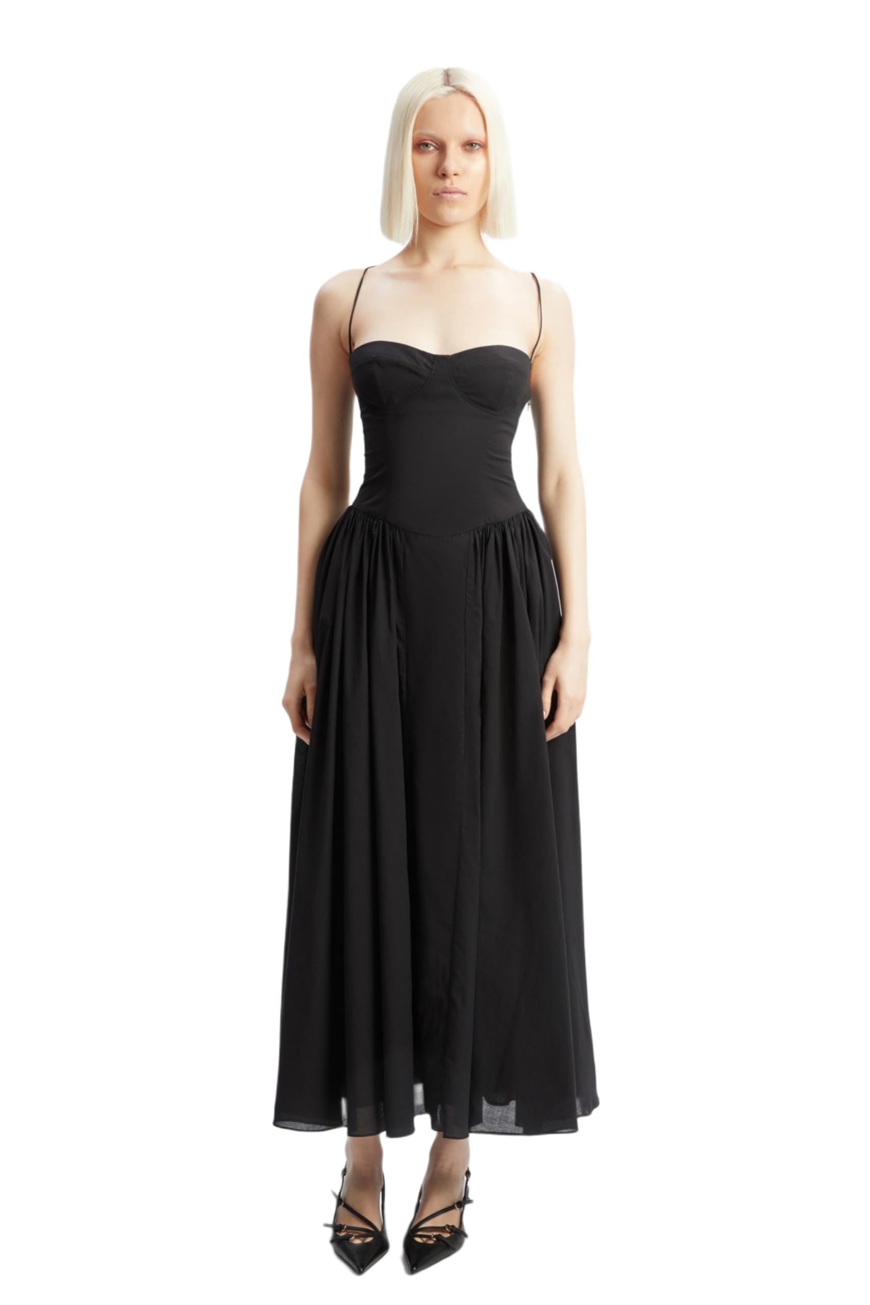 BARDOT Estie Cotton Maxi Dress - Black Sweetheart Neckline, Lace-Up Back, Full V