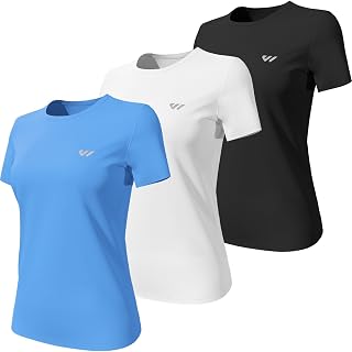 Wulibike Pack of 3 or 5 Women's Functional Sports Shirt Stretch Quick-Drying Activewear Breathable Running Shirt Short Sleeve Fitness Hiking Shirt UPF 50+ Sun Protection Top