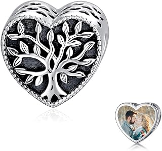 Personalised 2/3/4 Photos Charm - 925 Sterling Silver Customised Bead Holds 2/3/4 Images Pictures Fit Snake Bracelet for Women