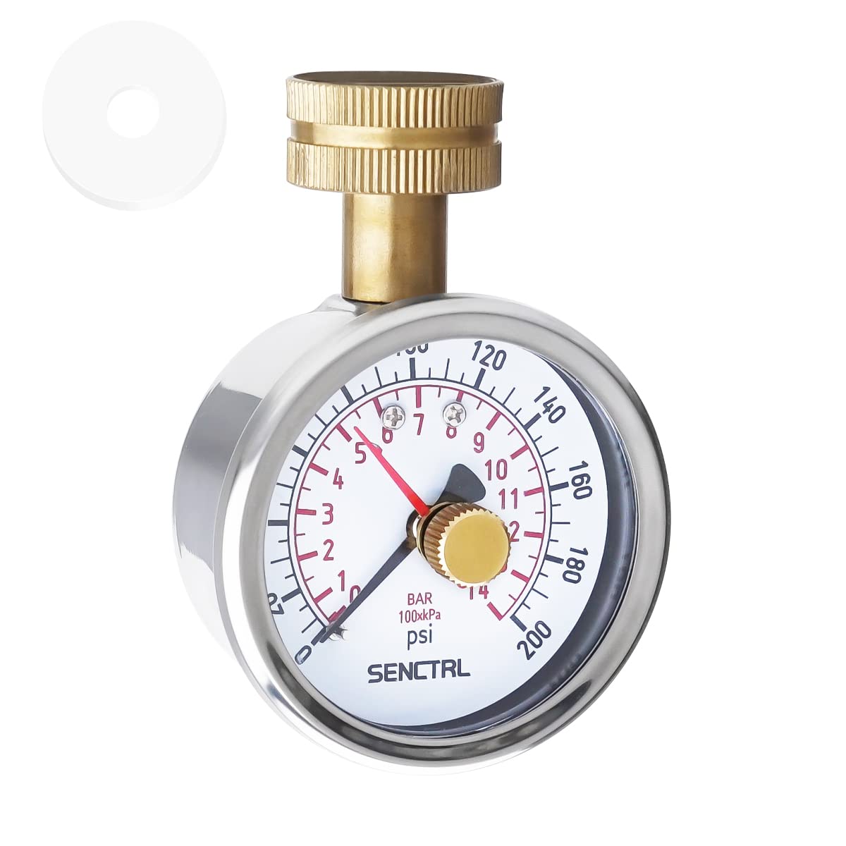 SENCTRL 0-200 Psi Lead-Free Water Pressure Gauge Test with Lazy Hand | 2.5" Dial