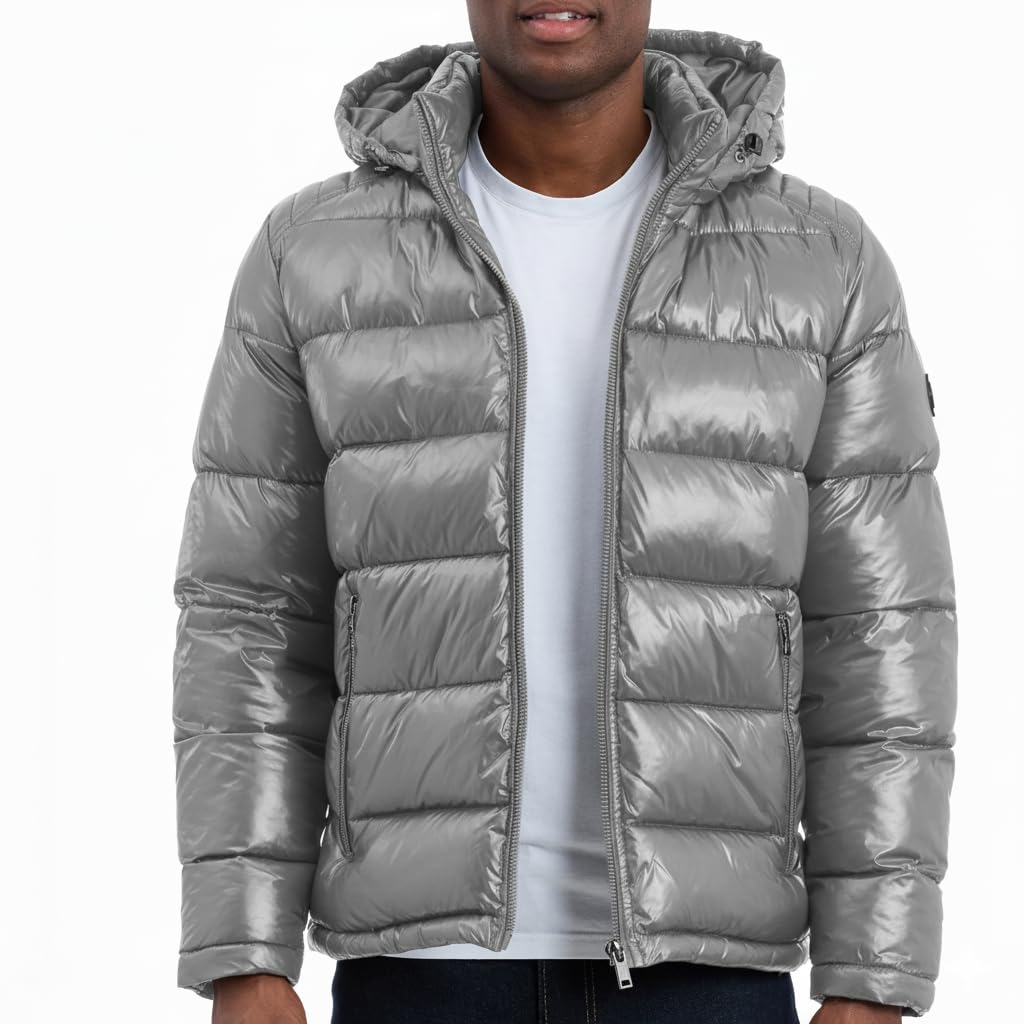 Michael Kors Mens Shine Hooded Puffer Jacket, Heavy Winter Jackets for Men, Wate