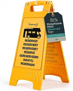 Leisurewize Motorhome Pitch Reserved Sign | Foldable Campervan & Caravan Pitch Marker | Multilingual Camping Pitch Reserved Board 62.5 x 30 x 2.5cm (LW648)