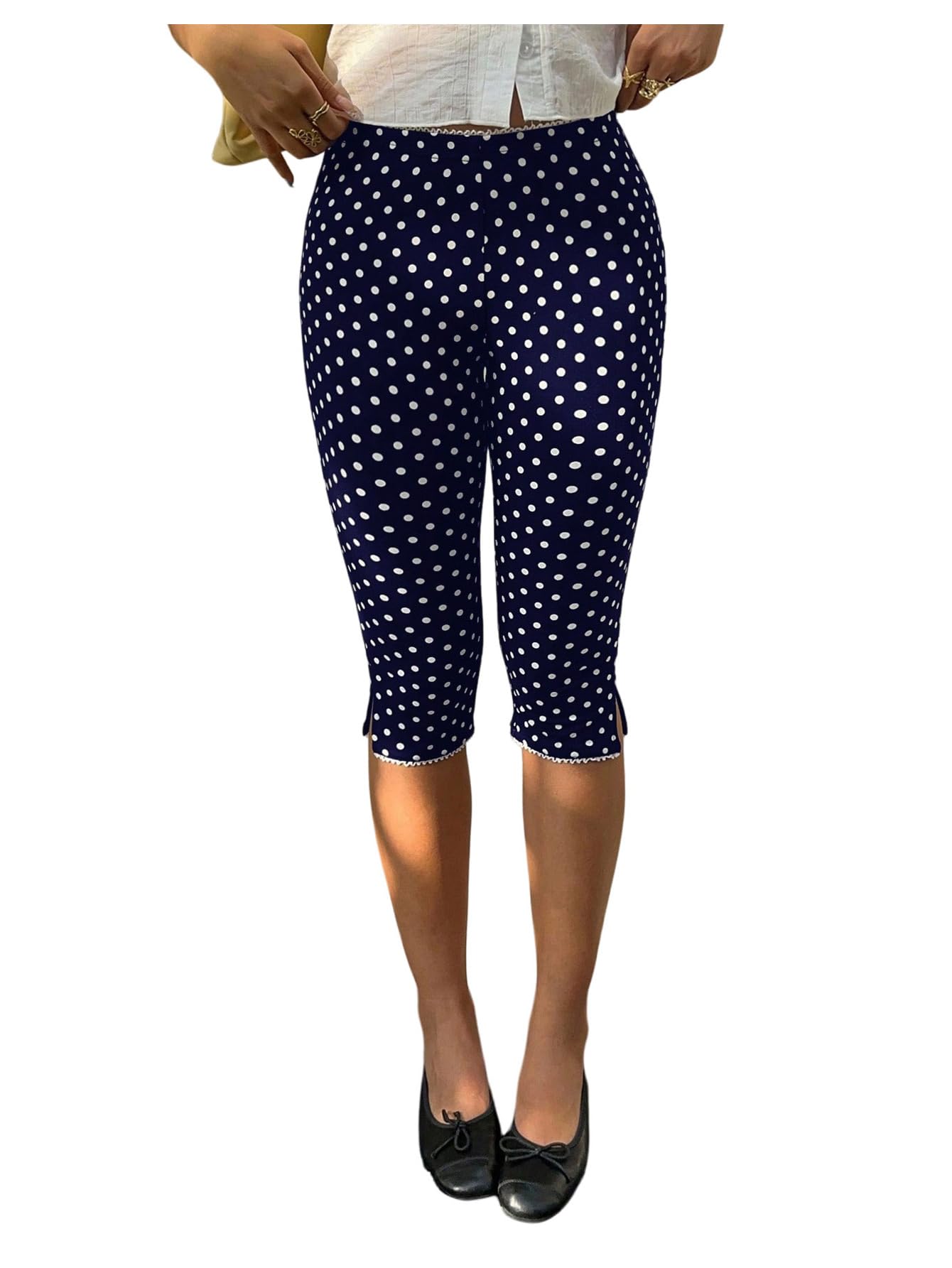 Milumia Women's Plaid Capri Leggings Low Waisted Split Hem Capris Pants