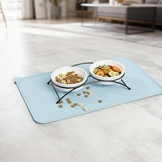Pet Feeding Mat Waterproof Non-Slip Raised Edge Dog Cat Mat Spill Containment Placemat for Home and Travel