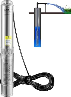 VEVOR Deep Well Submersible Pump 1 HP 115V/60Hz 37 GPM Flow 207 ft Head | for Industrial Irrigation & Home Use, 4" Stainless Steel Water Pump, with 33 ft Electric Cord, Copper Motor, IP68 Waterproof