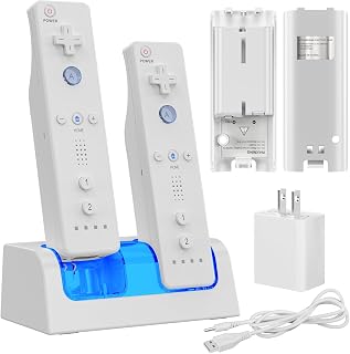Remote Controller Charger for Wii/Wii U with 2 Pack 2800mAh Rechargeable Battery Pack, 2 Port Charging Station for Wii Controller, Remotes are not Included