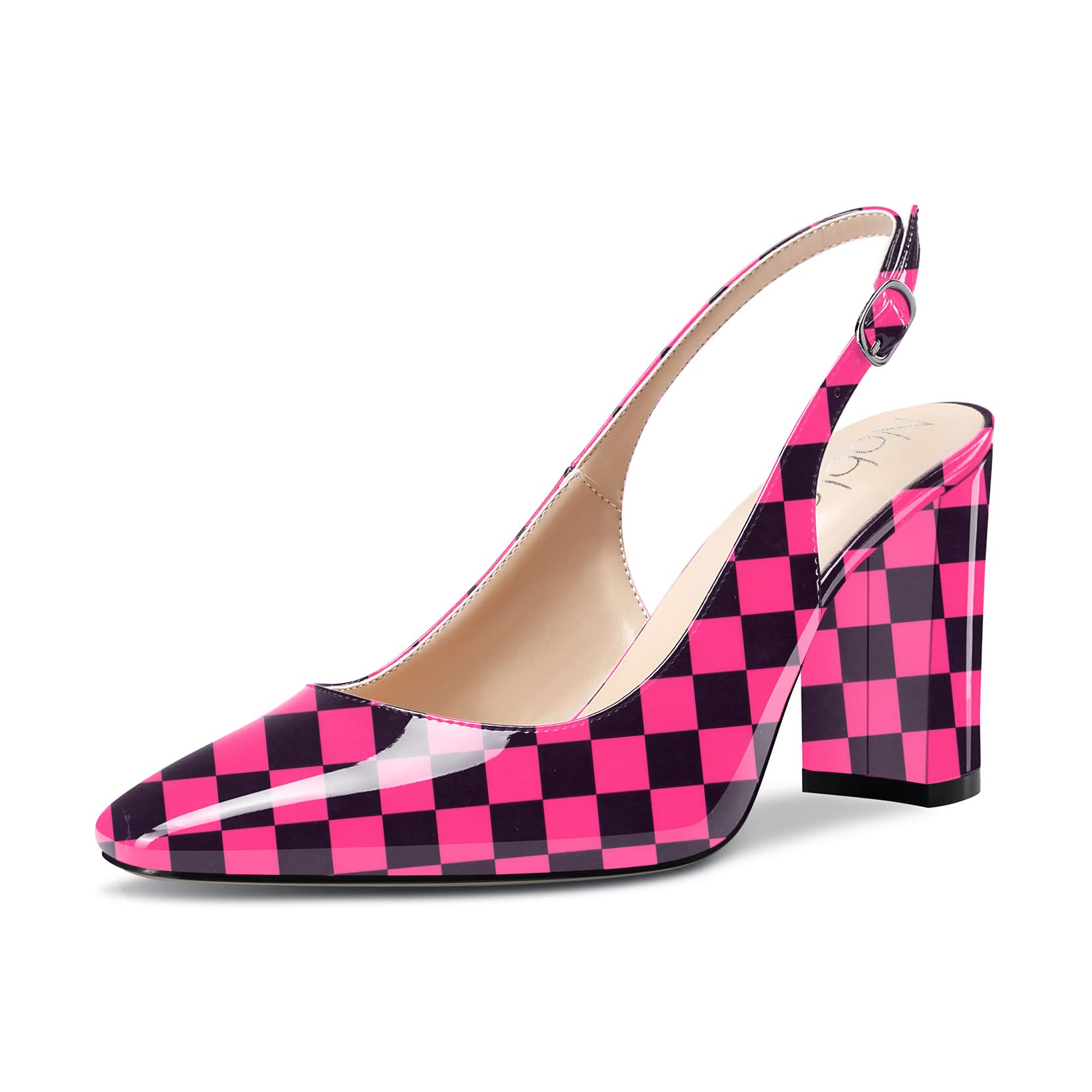 NobleOnly Women's High Chunky Wide Heel Closed Toe Square Toe Slingback Pumps Sl