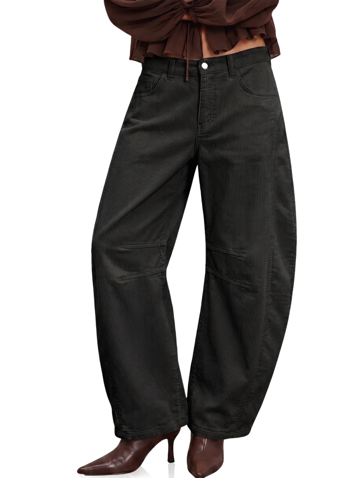 Cicy Bell Pantaloni da donna in velluto a coste larghi, a vita alta, gamba