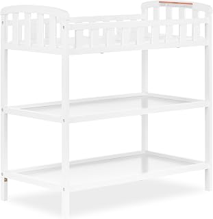 Dream On Me Emily Changing Table with Two Storage Shelves, White | BSA Verified, Changing Pad with Safety Belt, Elevated Side Rails, Made of Solid New Zealand Pinewood