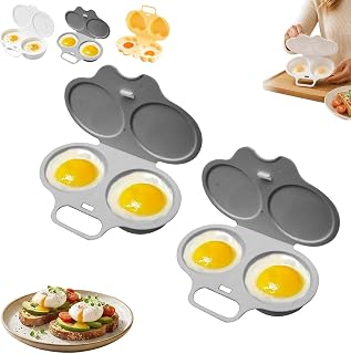 Microwave Egg Poacher With Lid & Handle, 2 Cavity Microwave Egg Poacher 2PCS(Gray)