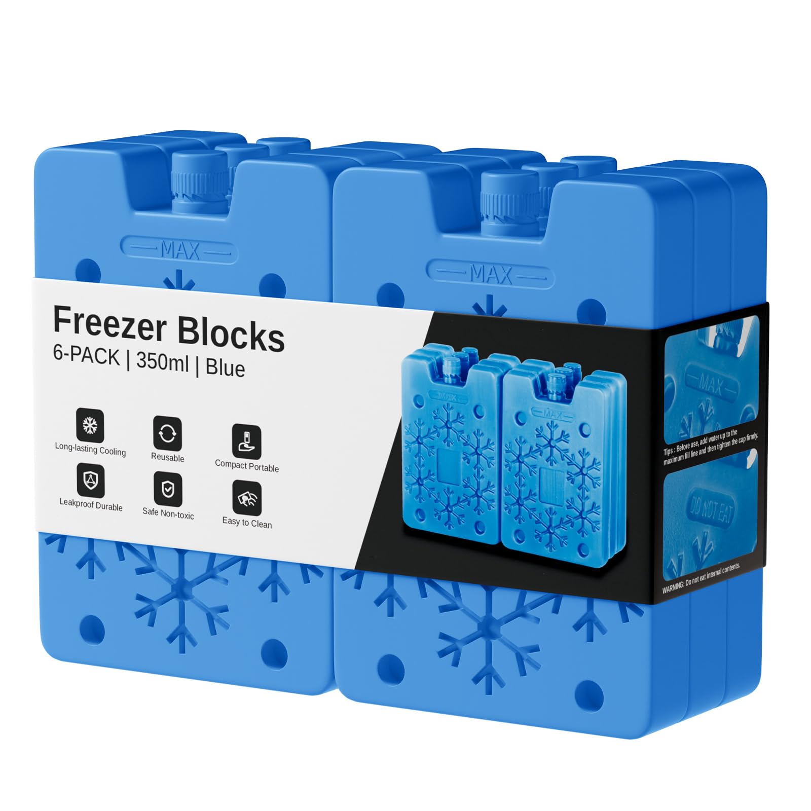 Ice Packs For Cool Box 6 Pack Freezer Blocks 350ml Reusable