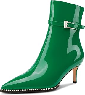 NobleOnly Women's Half Kitten Heel Closed Toe Pointed Toe Ankle Boots Buckle Closure Zipper Casual Boots 6.5cm Heels