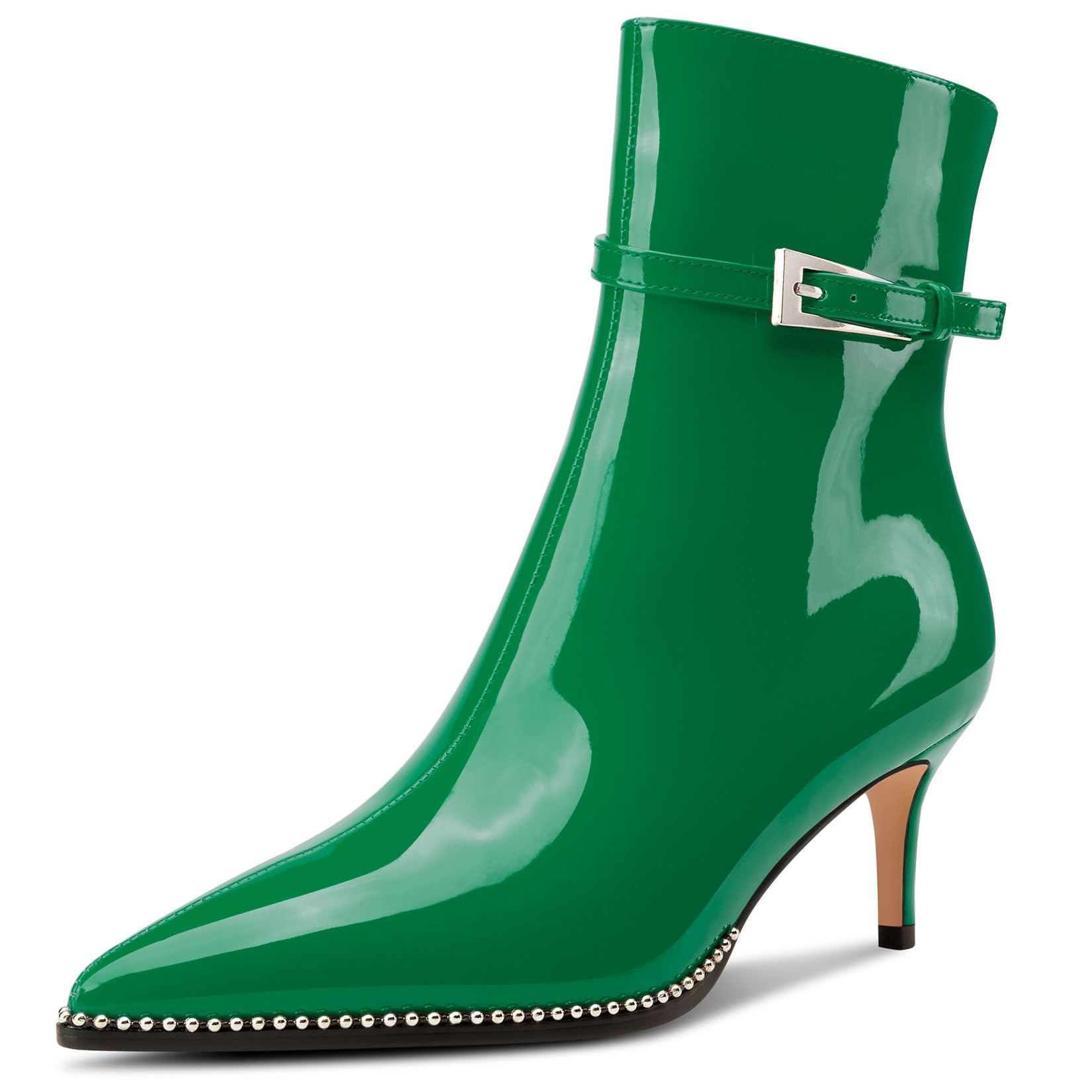 NobleOnly Women's Half Kitten Heel Closed Toe Pointed Toe Ankle Boots Buckle Clo
