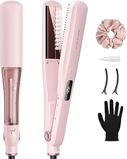 Wavytalk Steam Hair Straightener Steam Sesh for Less Heat Damage, Flat Iron | Detachable Comb, Steam Nourishes, Speeds Straightening, Fights Humidity & Frizz, Nano Titanium 1.38'' Plate, 5 Heat, Pink