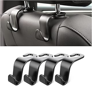 Hanemia 4 Pack Curved Headrest Hooks for Vehicle Seats, Black Style 2 | PP material, rear-row hanging storage, supports bags coats and groceries, car interior accessory