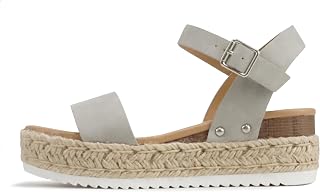 Soda CLIP ~ Espadrillas da donna con punta aperta e cinturino alla caviglia, Grigio tortora, 37.5 EU