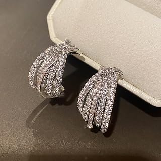 Geometric Stud Earrings for Women Full Pave Cubic Zirconia