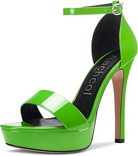 Aachcol Womens Platform Sandals Peep Open Toe Stiletto High Heels Ankle Strap Buckle Sexy Dress Shoes 5.1 Inches Heels