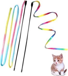 M JJYPET Cat Wand Toys Interactive Kitten Toys for Indoor Cats-2Pcs | Colorful Teaser Wand String for Exercise Kitten Stick Kitty Rope Toy Rainbow Ribbon Cat Charmer