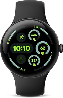 Google Pixel Watch 3 (45mm) Latest Model - Matte Black Aluminum Case - Obsidian Band - Wi-Fi (Renewed)