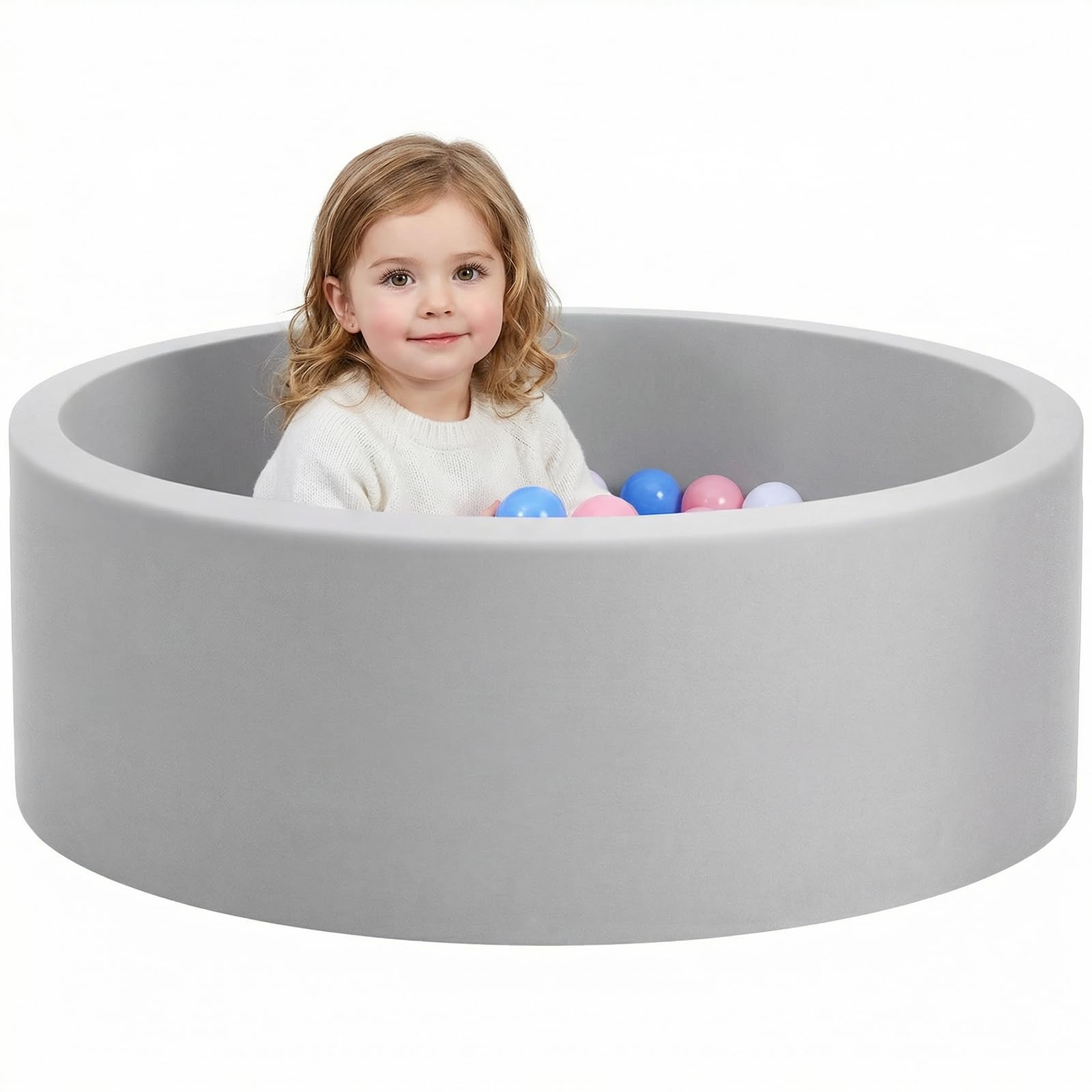 Wilwolfer Foam Ball Pit, Ball Pit for Toddlers, Gray, NO Balls | 33.5" x 10.5" S
