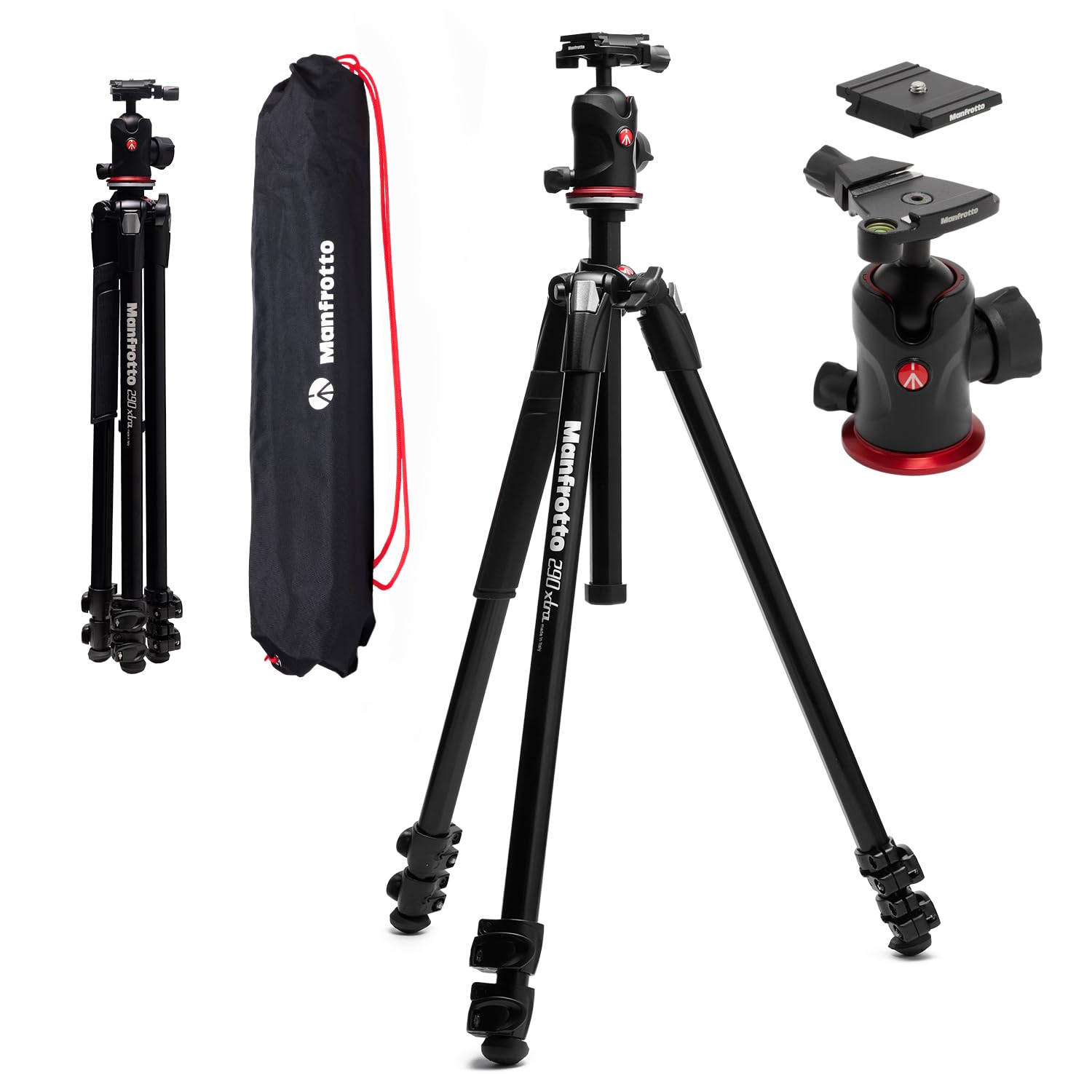 Manfrotto 290XTRA Aluminium Tripod Kit with 496 Ball Head, 3-Section Legs, 4 Ang