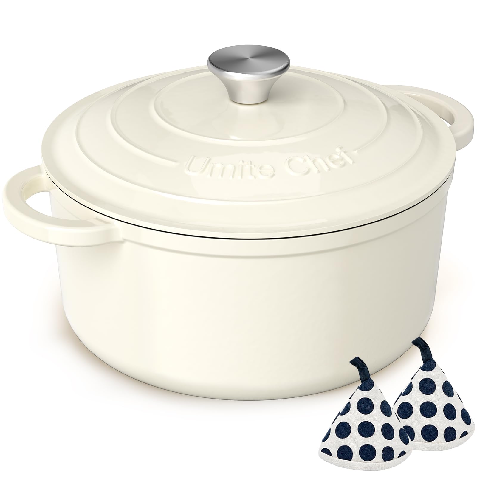 Enameled Cast Iron Dutch Oven - Umite Chef 5QT Pot with Lid & Cotton Potholders 