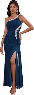 Angel-fashions Women's One Shoulder Pleated Evening Dresses