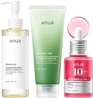 Anua 3-Step Glass Skin Beginner Kit | Oil Cleanser and Face Wash with Facial Serum, Double Cleansing Daily Routine with Niacinamide, Korean Skincare