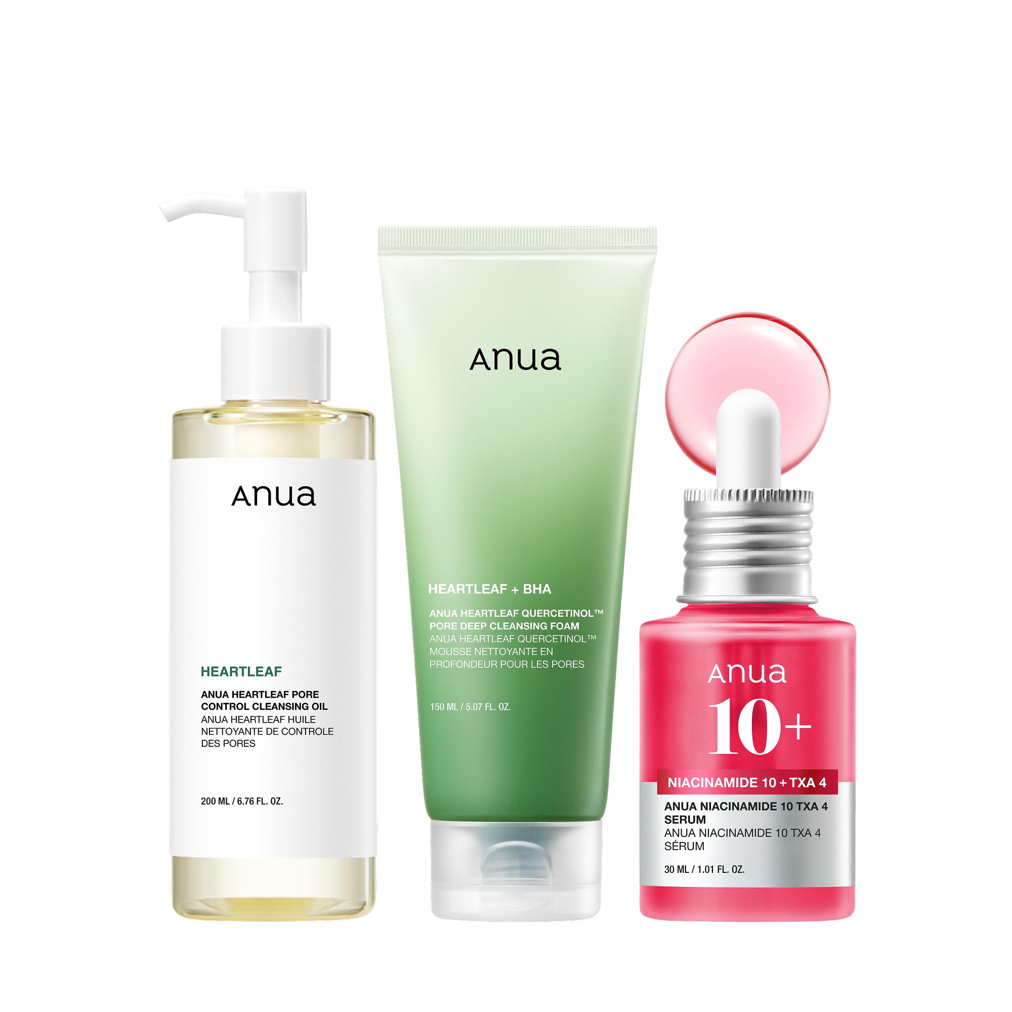 Anua 3-Step Glass Skin Beginner Kit | Oil Cleanser and Face Wash with Facial Ser