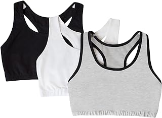 Fruit of The Loom Cotton Sports Bra with Thin Straps, Pack of 3, Fashionable Colours Women's Sports Bra (Pack of 3)